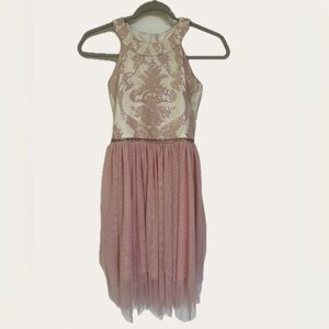 Rare Editions Pink and Ivory Tulle Girls Formal Dress